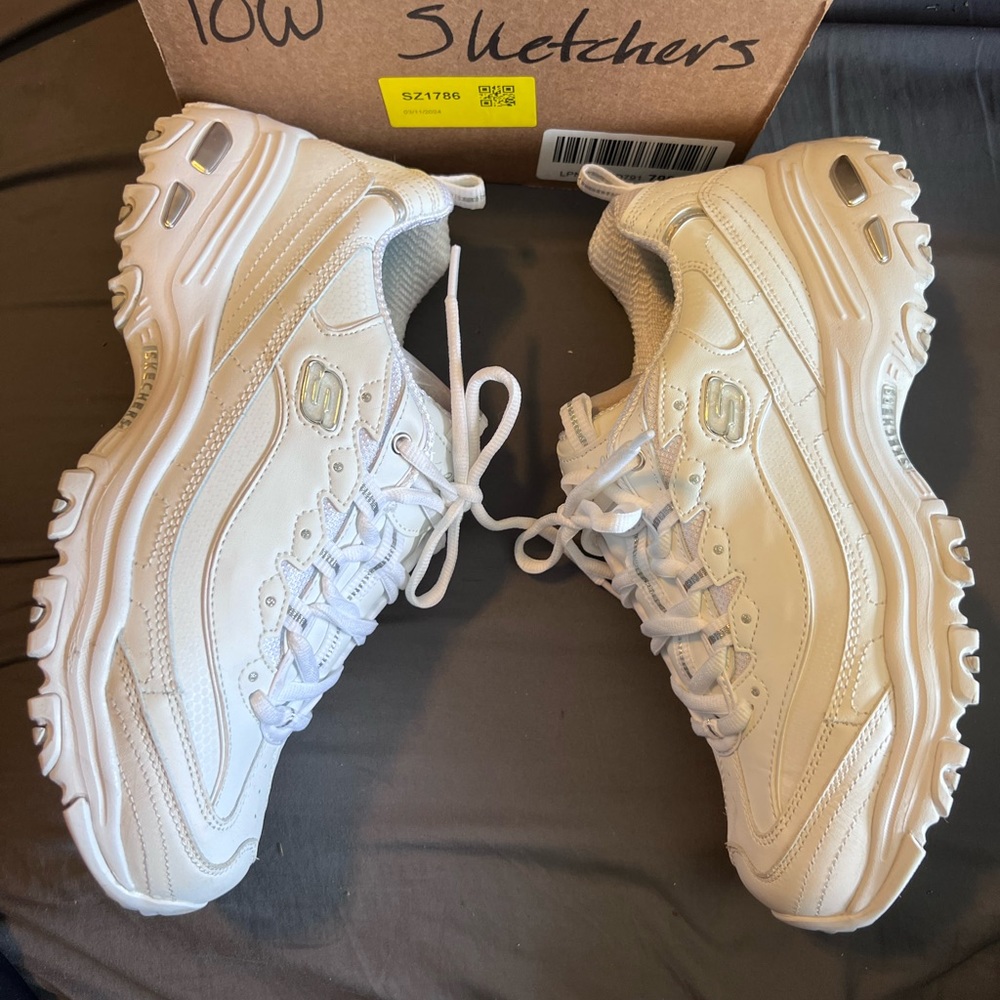 Skechers DLites White Leather Shoes 10